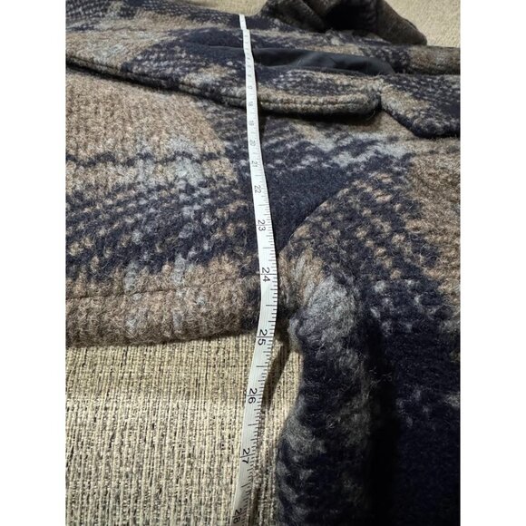 Zara Women's Large Wool Blend Pea Coat Blue Brown Plaid Academia Preppy Career - Picture 10 of 11